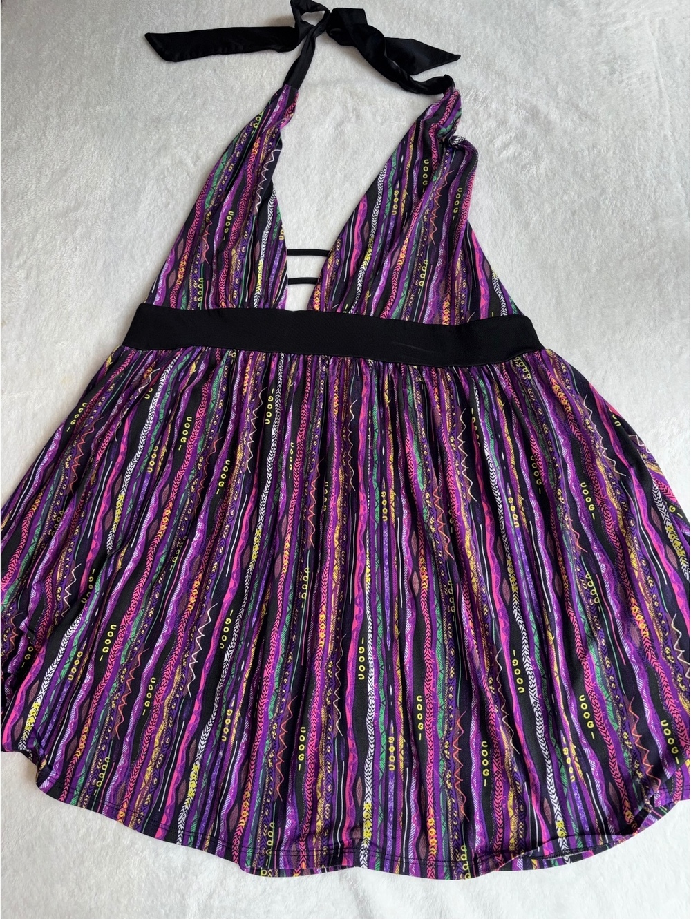 COOGI Vintage Halter Swim Dress Coverup Plus Size 2X Multi-Color Striped Y2K